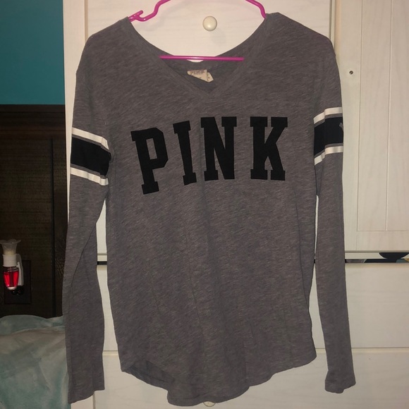 PINK Victoria's Secret Tops - VS PINK size xs long sleeve v neck  black and grey